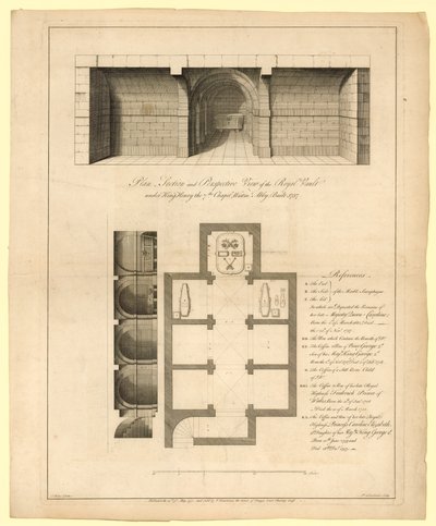 Plano da Abóbada Real sob a Capela do Rei Henrique VII, Abadia de Westminster, construída em 1737 de English School