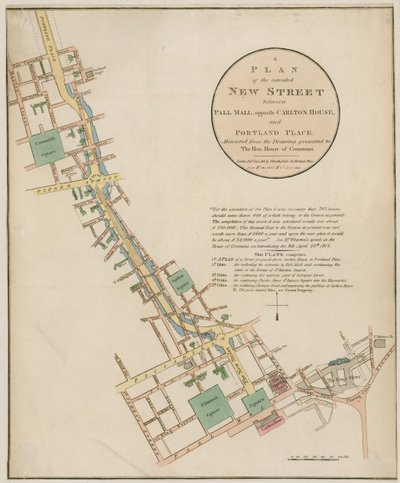 Plano da nova rua pretendida (Regent Street) entre Pall Mall e Portland Place de English School