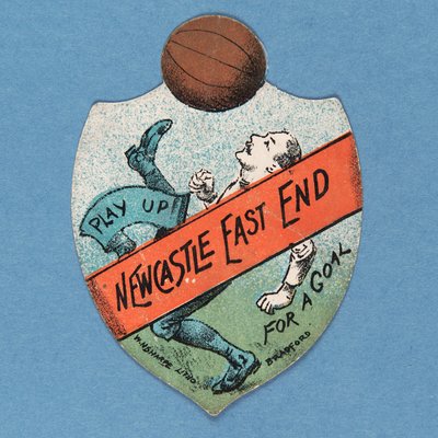 Play Up Newcastle East End por um gol, cartão de Baines em forma de escudo, 1880-89 de English School