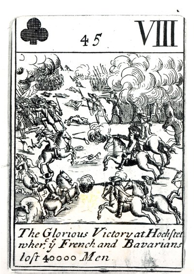 Carta de baralho representando a gloriosa vitória na batalha de Hochstadt, onde os franceses e bávaros perderam 40.000 homens de English School