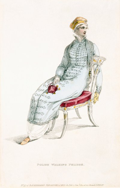 Pelisse polaca, placa de moda de Ackermanns Repository of Arts de English School