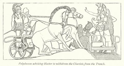 Polydamas aconselha Hector a retirar as carruagens da trincheira (litho) de English School