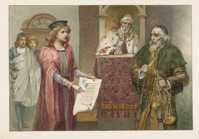 Portia, Shylock e o Juiz no Mercador de Veneza de English School