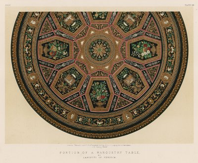 Porção de uma mesa de marchetaria por Lancetti de Perugia de English School