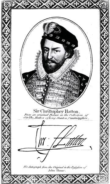 Retrato e assinatura de Sir Christopher Hatton (1540-91) de English School