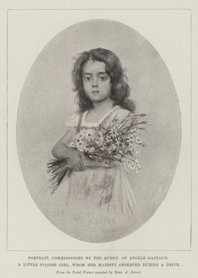 Retrato, encomendado pela Rainha, de Angele Gastaud, uma Menina Pequena Nicoise, que Sua Majestade observou durante um Drive (litho) de English School