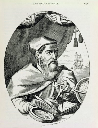 Retrato de Amerigo Vespucci (1454-1512) de "A História Narrativa e Crítica da América", editado por Justin Winsor, Londres, 1886 de English School