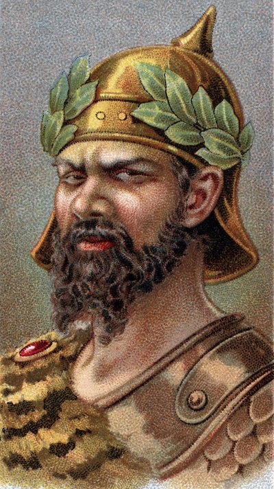 Retrato de Átila, o Huno (c.406-453) - Da série "Líderes dos Homens" - Cromolitografia - Escola Inglesa, século XX - de English School