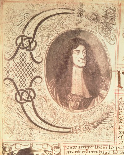 Retrato de Carlos II da Carta da Companhia da Baía de Hudson, em 2 de maio de 1670 de English School