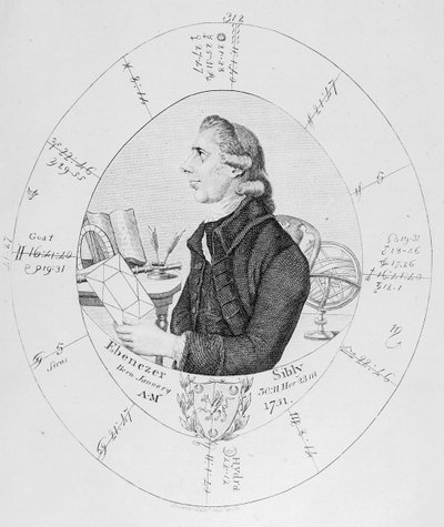 Retrato de Ebenezer Sibly cercado por seu horóscopo de English School