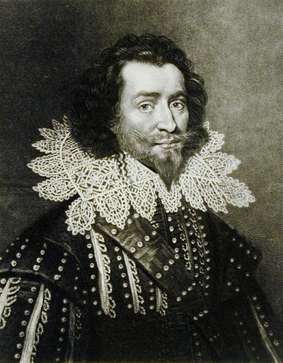 Retrato de George Villiers, 1º Duque de Buckingham (1592-1628) gravado por Richard Earlom (1743-1822) e Charles Turner (c.1773-1857) de Personagens Ilustres da História Britânica (mezzotint) (bw p de English School