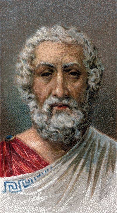Retrato de HOMER (Século IX-8 AC) - Poeta grego - Retrato de Homere (Século IX AC) Poeta grego - Da série "Líderes dos Homens" - Cromolitografia - Escola Inglesa, Século XX - de English School