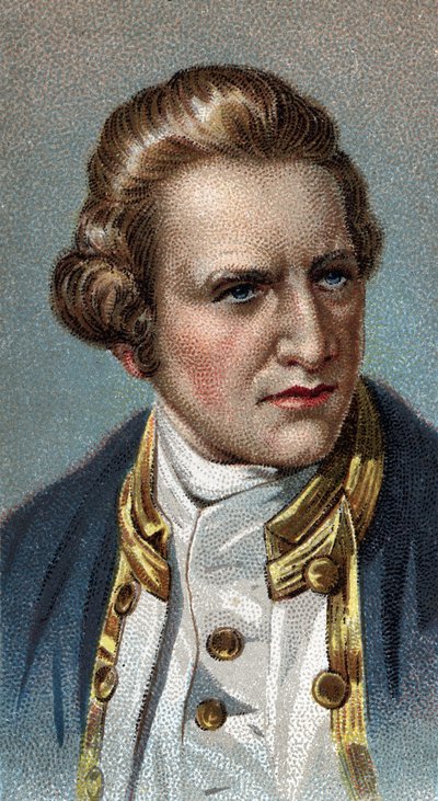 Retrato de James Cook - Retrato de James Cook (1728 - 1779), navegador britânico - Da série "Leaders of Men" - Chromolithography - Escola de Inglês, século XX - de English School