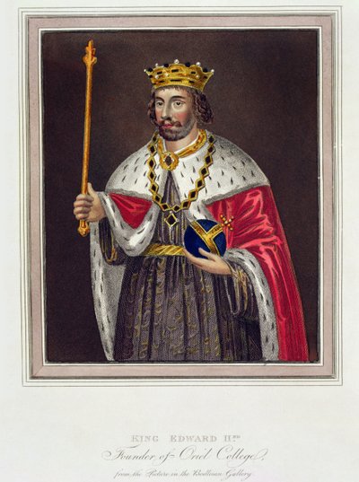 Retrato do Rei Edward II (1284-1327) Fundador do Oriel College, após uma pintura na Bodleian Library (gravura colorida) de English School