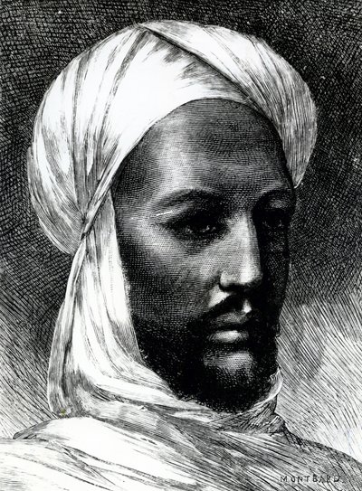Retrato de Muhammad Ahmad (1844-1885), conhecido como Mahdi, líder dos dervixes em guerra contra os britânicos em 1884, guerras coloniais, Sudão de English School