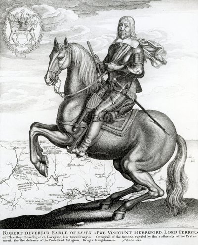 Retrato de Robert Devereux a cavalo de English School
