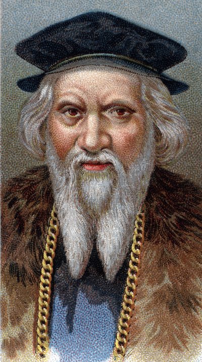 Retrato de Sebastiano Caboto (Sebastien Cabot) (Sebastian) (1477-1557) - Da série "Líderes dos Homens" - Cromolitografia - Escola de Inglês, século XX - de English School