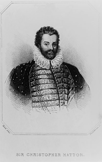 Retrato de Sir Christopher Hatton (1540-91), de &39;British Retratos Lodge&39;, 1823 de English School
