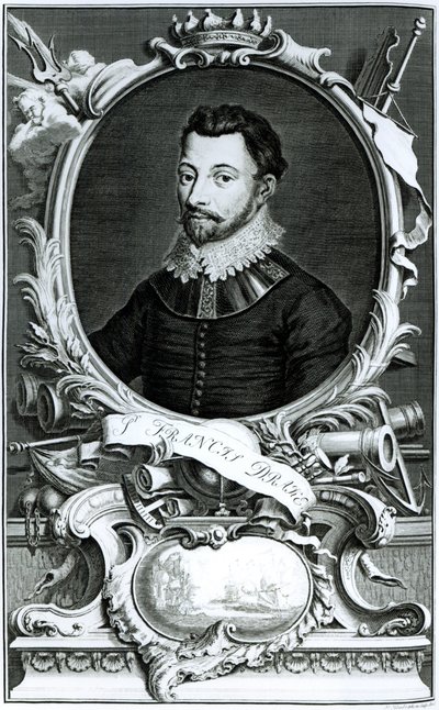 Retrato de Sir Francis Drake (c.1540-96) gravado por Jacobus Houbraken (1698-1780) (gravura) (foto bw) de English School