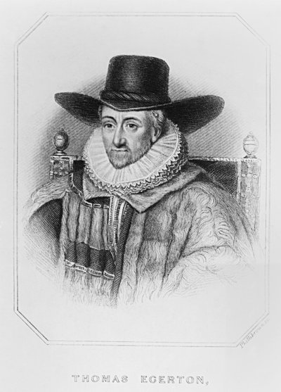 Retrato de Thomas Egerton (c.1540-1617) de &39;British Retratos Lodge&39;, 1823 (gravura) (foto bw) de English School