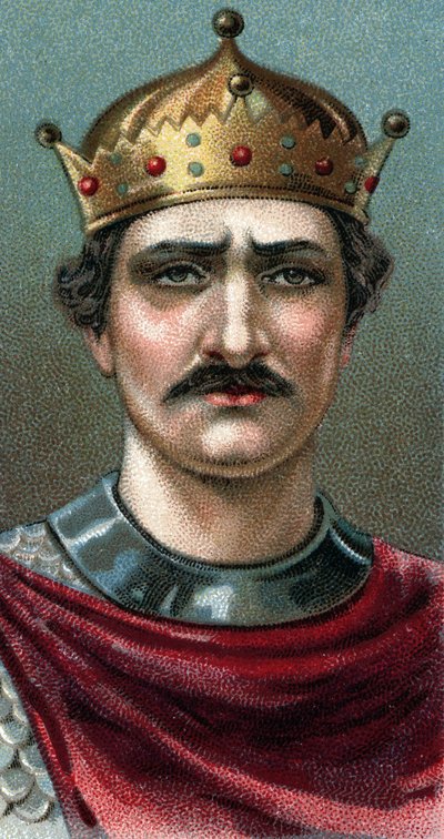 Retrato de Guilherme I o Conquistador (1027-1087), Duque da Normandia e primeiro Rei Normando da Inglaterra - Da série "Líderes dos Homens" - Cromolitografia - Escola Inglesa, século XX - de English School