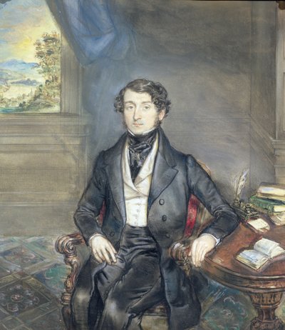 Retrato de um cavalheiro em um interior, c.1830 (para par, ver 126403) de English School