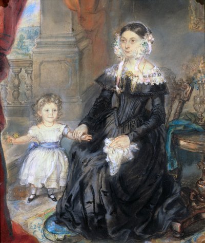Retrato de uma mãe e uma criança pequena em um Interior, c.1830 (para par, ver 126404) de English School