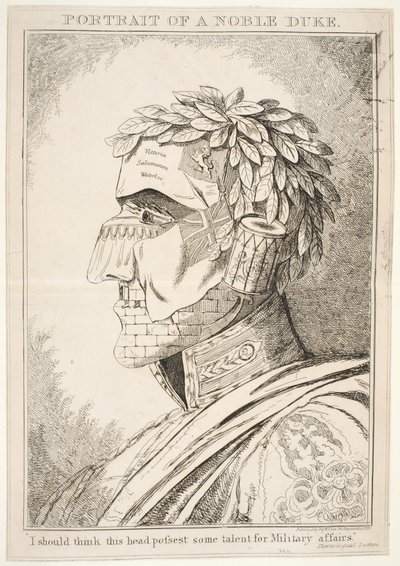 Retrato de um duque nobre, acho que esta cabeça tem algum talento para assuntos militares, pub Thos McLean, 1829 de English School