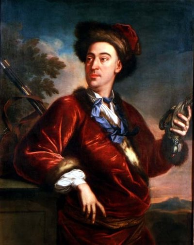 Retrato de um cavalheiro segurando um pássaro morto de English School