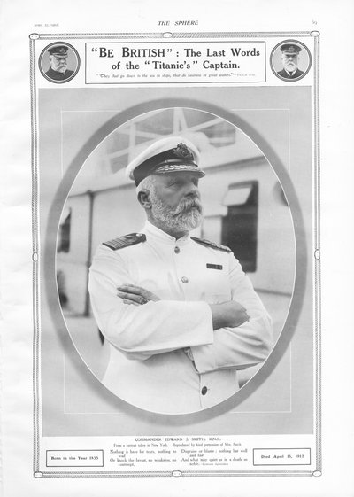 Retrato e homenagem ao Comandante Edward J. Smith, Capitão do White Star Liner RMS Titanic, de The Sphere, 27 de abril de 1912 de English School