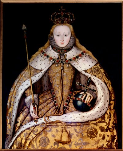 Retrato da rainha Elisabeth I com o manto da coroação, c.1600 (óleo sobre tela) (óleo sobre tela) de English School