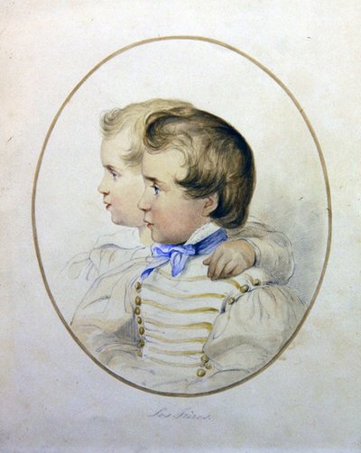 Retrato de dois irmãos em traje militar, c.1840 (aquarela sobre papel) de English School