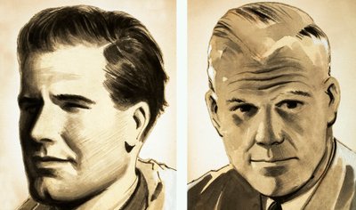 Retratos do Comandante Guy Gibson e do Dr. Barnes Wallis (guache no papel) de English School