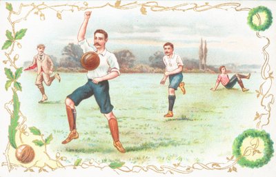 Cartão postal com os homens jogando futebol de English School