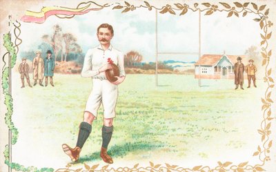Cartão postal com homens jogando rugby de English School
