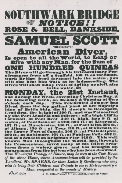 Cartaz, anunciando, um, mergulho, de, Southwark, ponte de English School