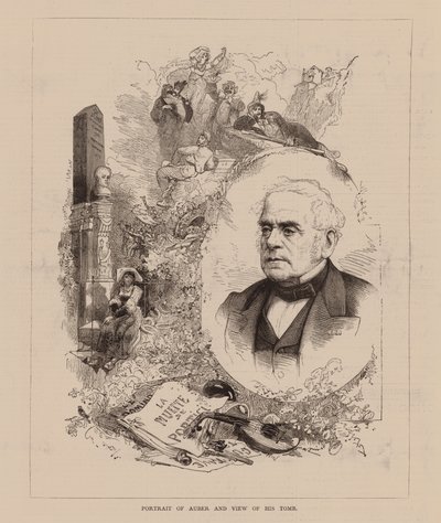Retrato de Auber e vista do seu túmulo (gravura) de English School