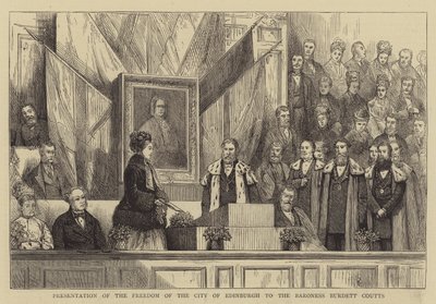 Apresentação da Liberdade da Cidade de Edimburgo à Baronesa Burdett Coutts (gravura) de English School
