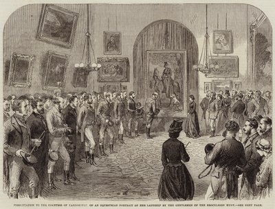 Apresentação à condessa de Yarborough de um retrato equestre de sua senhoria pelos senhores da caça Brocklesby de English School