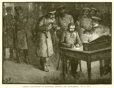 Príncipe Alexandre da Bulgária, assinando sua abdicação de English School
