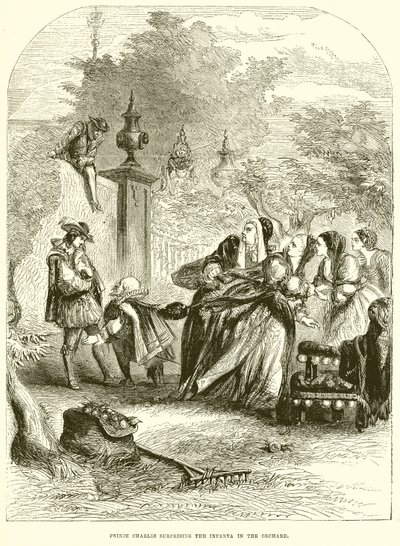 Príncipe Charles surpreendendo a infanta em pomar de English School