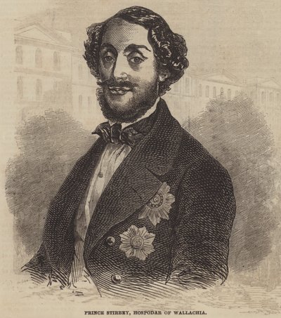 Príncipe Stirbey, Hospodar de Wallachia (gravura) de English School