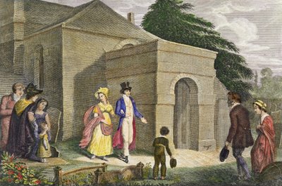 Princesa Charlotte Augusta de Gales (1796-1817) e Príncipe Leopoldo de Saxe Coburg Gotha (1790-1865) Indo para a Igreja Esher de English School