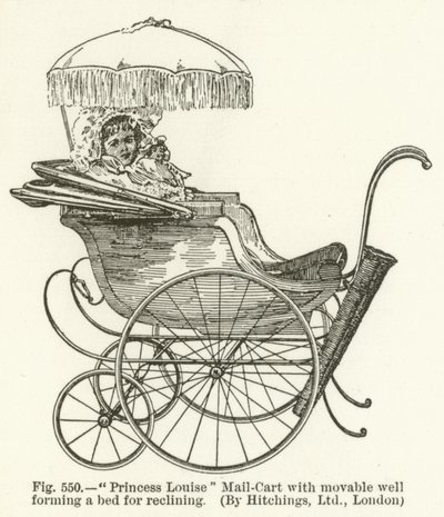 Princesa Louise Mail-Cart com móvel bem formando uma cama para reclináveis, por Hitchings, Londres de English School