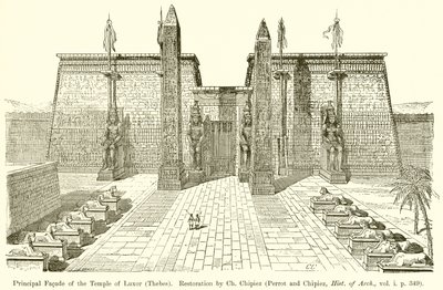 Fachada Principal do Templo de Luxor (Tebas). Restauração por Ch. Chipiez (Perrot e Chipiez, Hist. De Arch., Vol. Ip 349) de English School