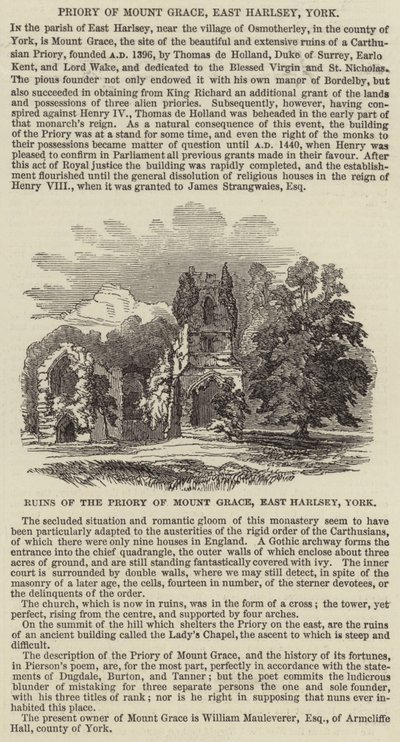 Priorado de Mount Grace, East Harlsey, York (gravura) de English School
