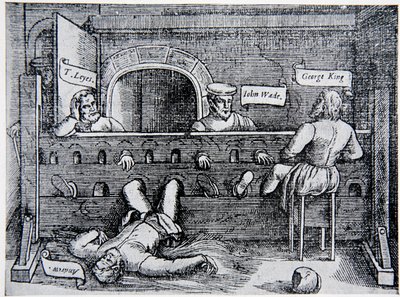 Prisioneiros na Torre dos Lolardos, de Atos e Monumentos de John Foxe (1516-87), 1563, ilustração da História da Nação de English School