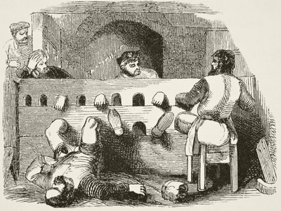 Prisioneiros trancados em ações, de "A História Nacional e Nacional da Inglaterra", de William Hickman Smith Aubrey (1858-1916) publicaram Londres, c.1890 de English School