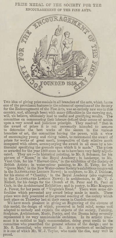 Medalha da Sociedade de Fomento às Belas Artes (gravura) de English School
