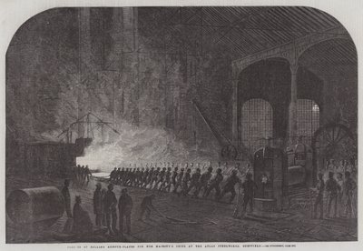 Processo de Laminação de Blindados para os Navios de Sua Majestade na Atlas Steelworks, Sheffield (gravura) de English School